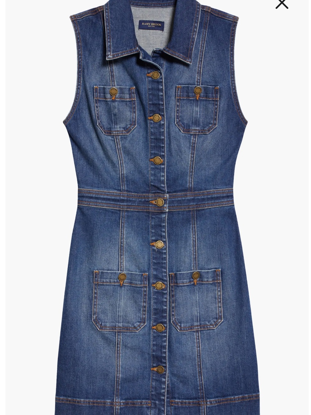 Ramy Brook Sleeveless Button-Front Denim Shift Dress in Classic Blue